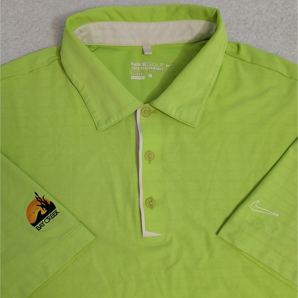 Nike Golf Tour Performance Dri-Fit Neon Green Polo Bay Creek Stretchy Jacquard